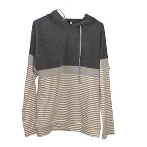 Butgood Small Gray & Striped Hoodie With Drawstring Long Sleeve Lightweight Casu